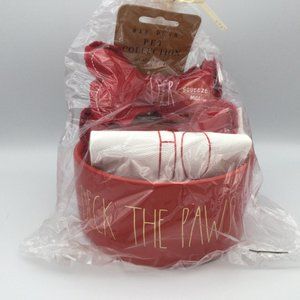 Rae Dunn "Deck the Paws" 6” Pet Bowl Bandana and Dog Toys Set Red Bowl and Bones